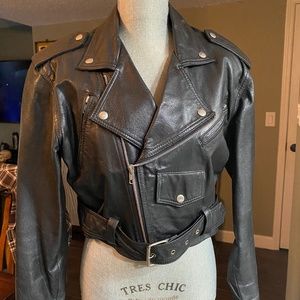 Vintage Wilsons Black Leather Biker Jacket Size S